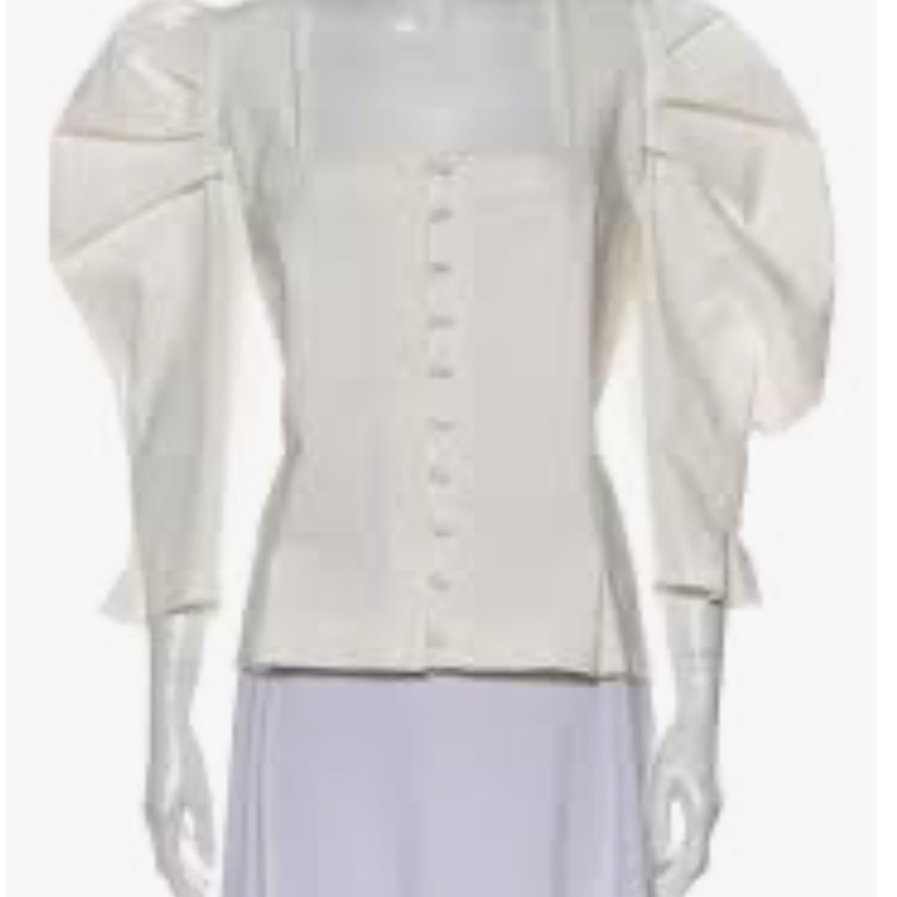 Piece Of White Square Neckline Three-Quarter Sleeve Blouse — image 2 of 2